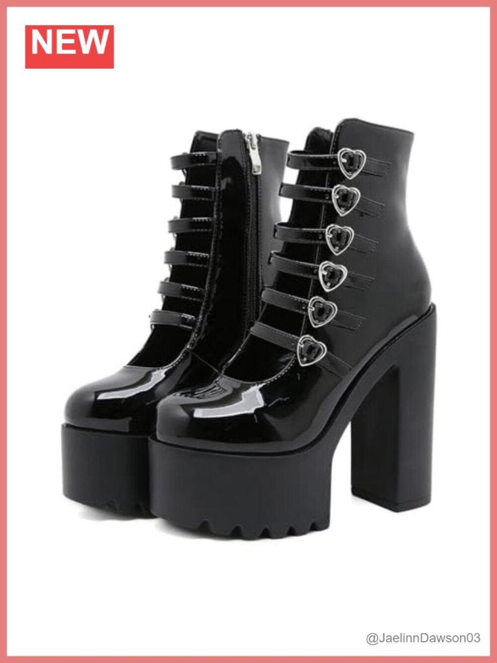 PU Leather Gothic Ankle Boots Chunky Platform High Heel Side Zipper